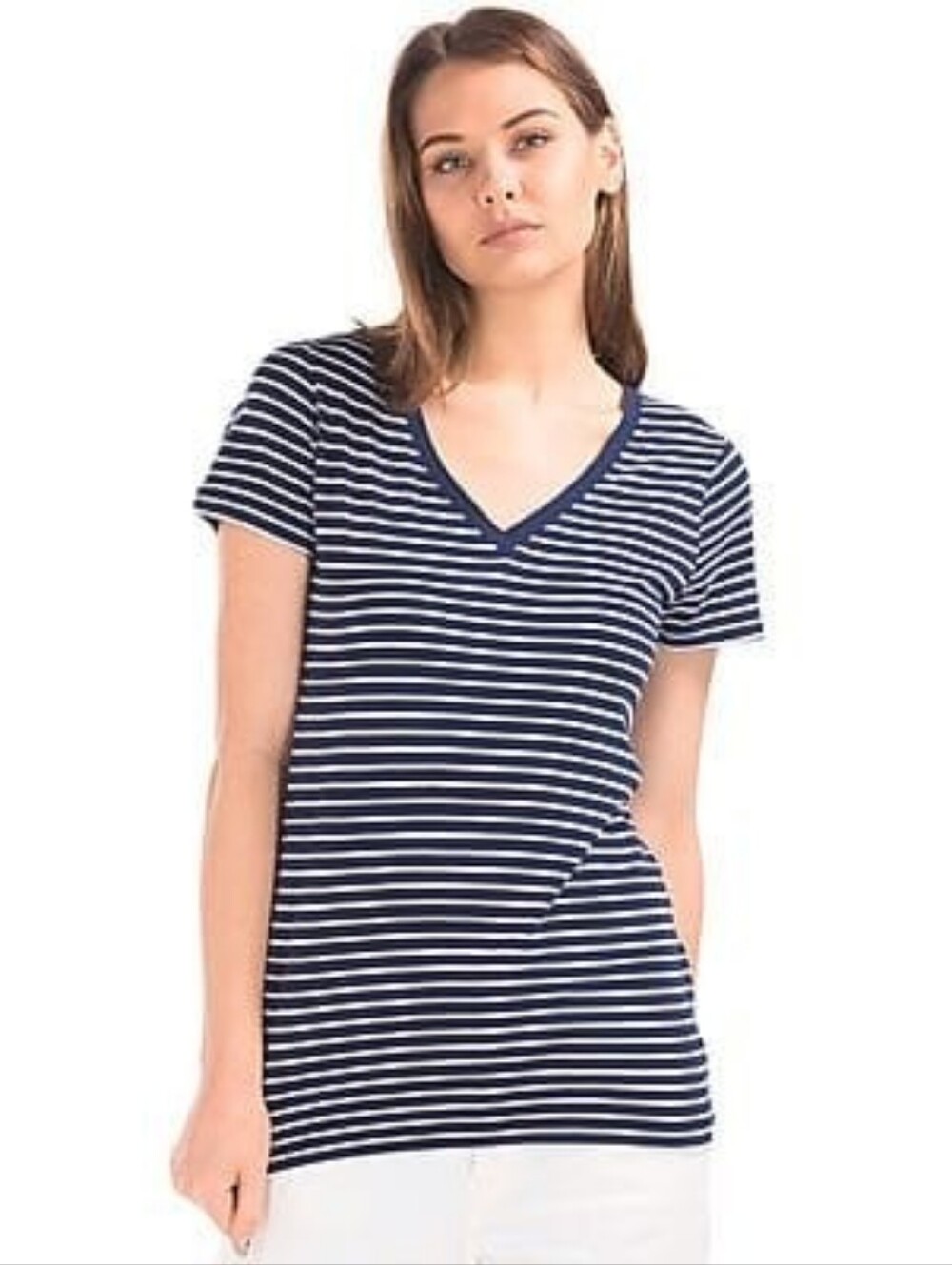 GAP Navy & White Striped V-Neck Short Sleeve Tee